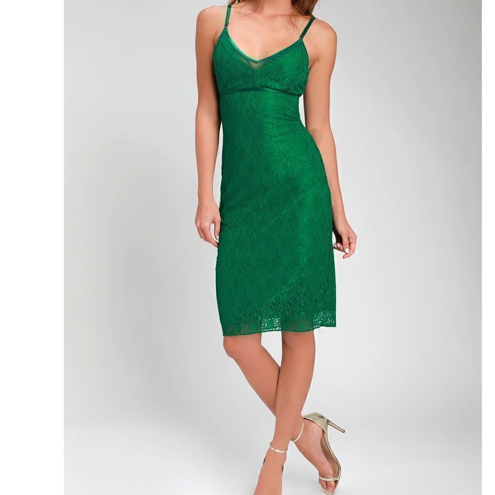 Lulu’s Be Good To Me Green Lace Midi Dress XS